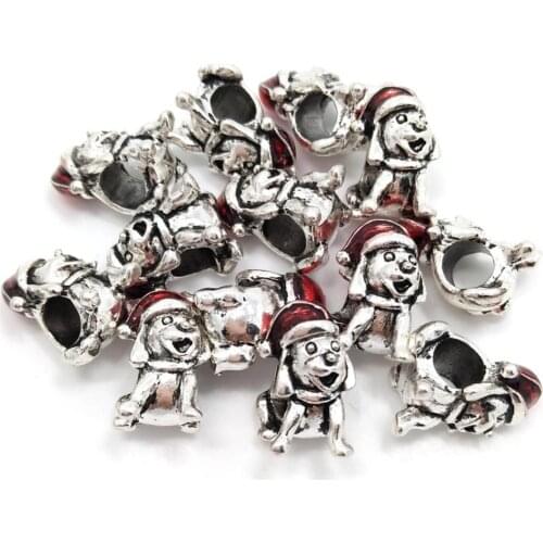 Free shipping New 40pcs 12mm Christmas Dog Large Hole Beads fit European Charms Bracelet DIY Christmas Gift