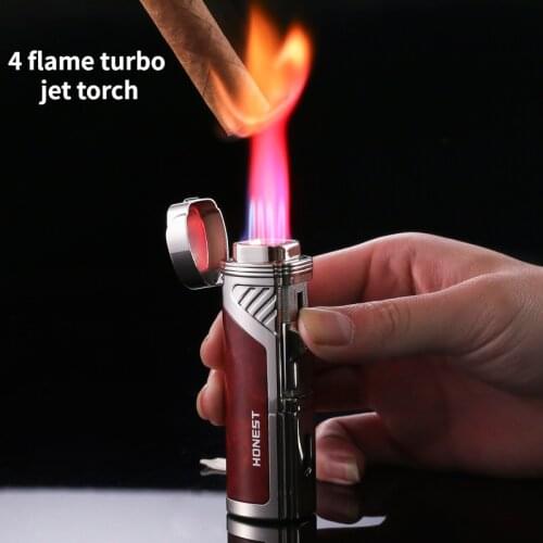 Four Fire Gas Lighters Metal Cigar Cutters Butane Jet Turbo Torch Lighters Windshield Smoke Cigar Accessories Mens Gift Gadgets