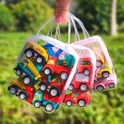 Childrens cartoon mini inertial return car set Toy car bag gift giveaway creative childrens toys