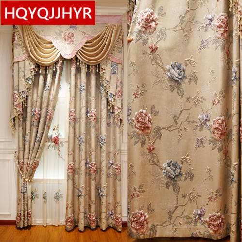 European luxury elegant 3D jacquard high quality blackout curtains for living room with Voile Curtain for Bedroom Apartment