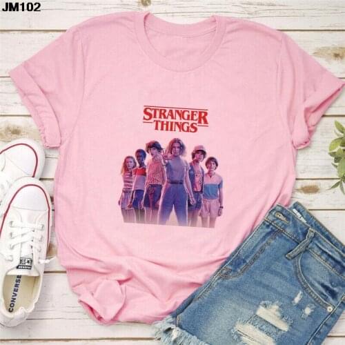 Fashion Stranger Things Printing T-shirt Summer Harajuku Womens Short Sleeve Tshirt Casual Pink Top Tee Female Clothing T Shirt