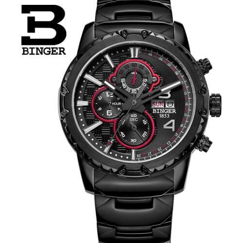 Halloween watches Chronograph 2016 New Quartz Sports Wristwatch Leather Strap Relogios Masculino 100m Water Resistant BINGER