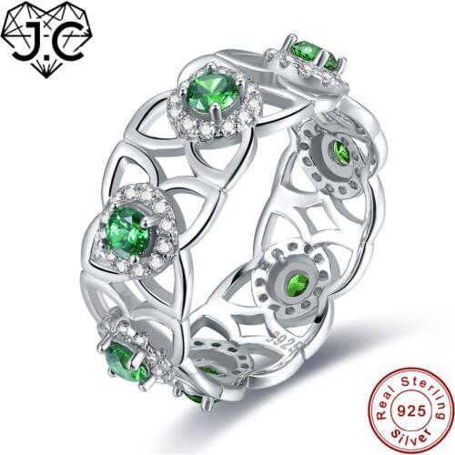 J.C High Quantity Round Ruby Spinel & Emerald White Topaz Real 925 Sterling Silver Ring Size 6 7 8 9 Women Delicate Fine Jewelry