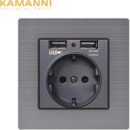KAMANNI Luxury EU wall switch socket with USB and Dual USB Socket Wall Charger Adapter Rechargeable 2A Adapter Power Socket