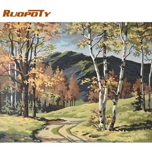 RUOPOTY Frame Diy Painting By Numbers Kits With Frame Autumn Forest Coloring By Numbers Wall Art Picture For Home Decors