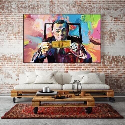 Canvas Painting Art Wolf of Wall Street Leonardo DiCaprio Money Poster and Print for Living Room Decoration Unframed