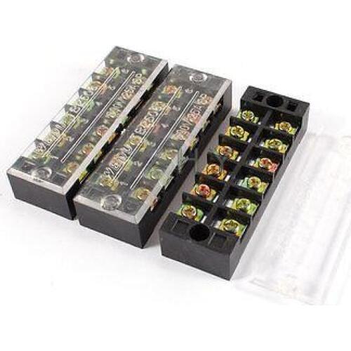 3 Pcs 600V 25A 6 Positions 6P Dual Rows Covered Barrier Screw Terminal Block