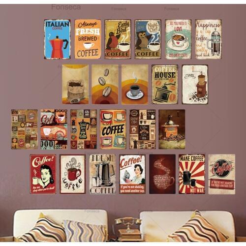 Coffee Metal Sign Vintage Tin Sign Plaque Metal Vintage Wall Decor for Kitchen Coffee Bar Cafe Retro Metal Posters Iron Painting