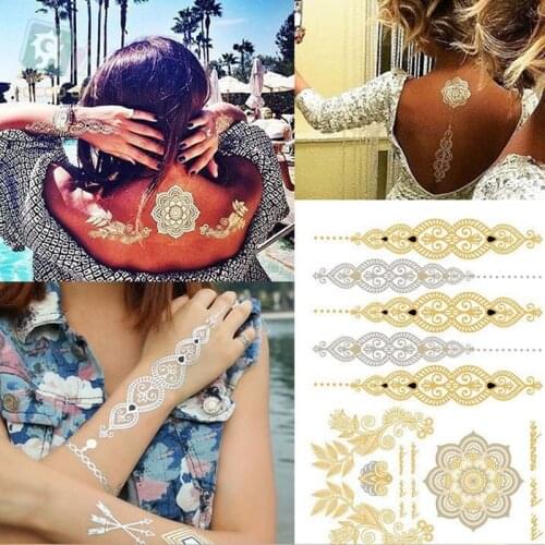 Metallic Gold Butterfly Tattoo Silver Waterproof Temporary Tattoos Stickers on The Body Women Men Boho Resort Style