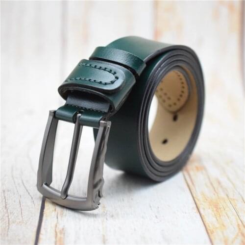 WESTERN AUSPICIOUS Cow Leather Belt Men Green Blue Black Coffee Male Belts With Pin Buckle Belts for Me Cummerbunds Leren Riemen