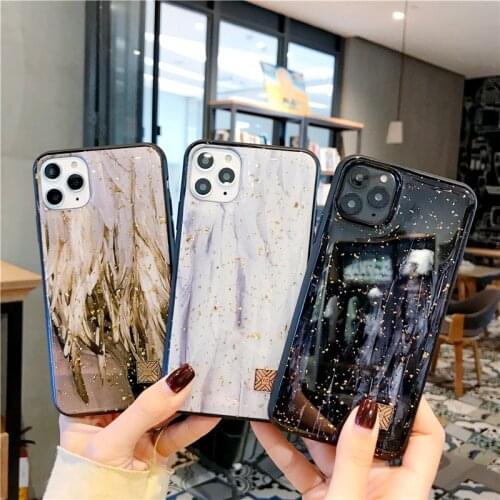 Luxury Gold Foil Feather Marble phone cases For iphone XS MAX X XR 7 8 6 plus Glitter Soft Silicone For iphone 12 11 Pro max