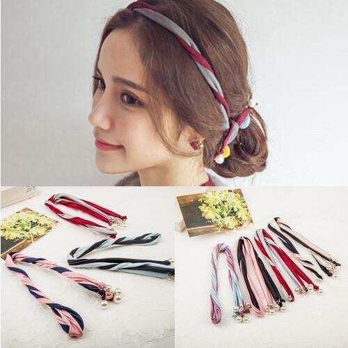New Double Cloth Wrapped Metallic Bands Winded Hairbands Simulated Pearls Headbands Women Headwear Hair Accessories