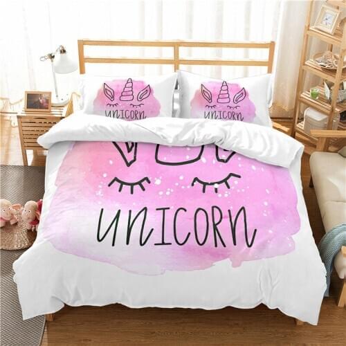 New Unicorn Bedding Set Single size Cartoon Pattern Duvet Cover Set Double size Kids Bedclothes White Bed set Home Textile