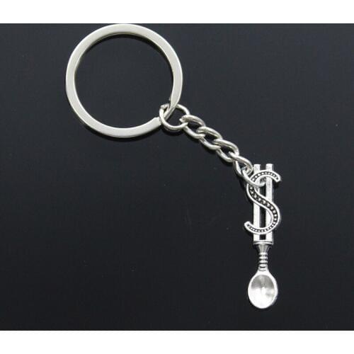 New Fashion Men 30mm Keychain DIY Metal Holder Chain Vintage Money Dollar Spoon 37x9mm Silver Color Pendant Gift