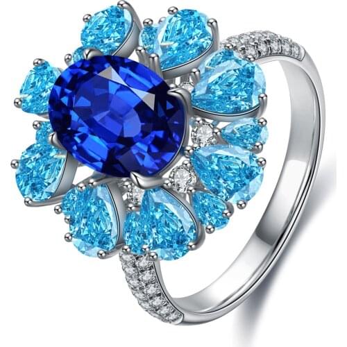 New Arrivals Lab Grown Sapphire Rings Wholesale Price Trend Jewelry Women 925 Silver Ring For Bride Wedding Gemstone Chunky Ring