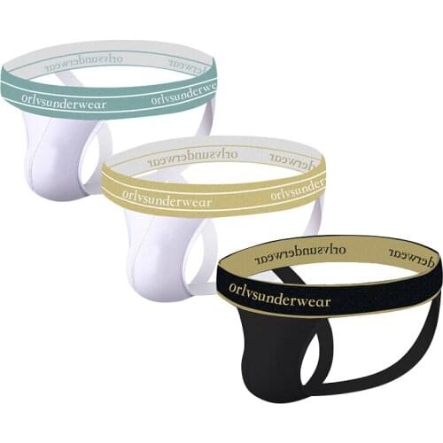 ORLVS 3Pcs Lot Sexy Gay Underwear Jockstrap Mens Thong Cotton Breathable String Tanga Hombre Panties Wholesale Free Shipping