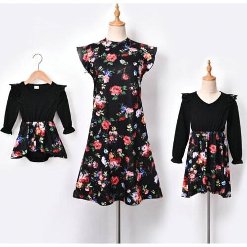 Autumn Long Sleeve Mom Baby Girl Party Dress Matching Outfits Family Look Mommy And Me Floral Wedding Dresses Clothes Set 0-9Y