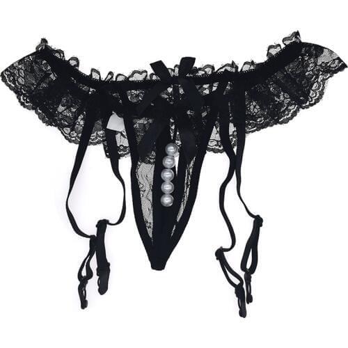 Women Sexy Wedding Garter Belt for Stocking Black Lace Suspender Belt For Sexy Lingerie Pearl Crotchless Garters