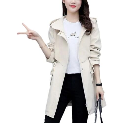 Plus Size Trench Coat Women 2021 New Spring Autumn Casual Windbreaker Loose Hooded Women Long Beige Letter Parka Overcoat Lining