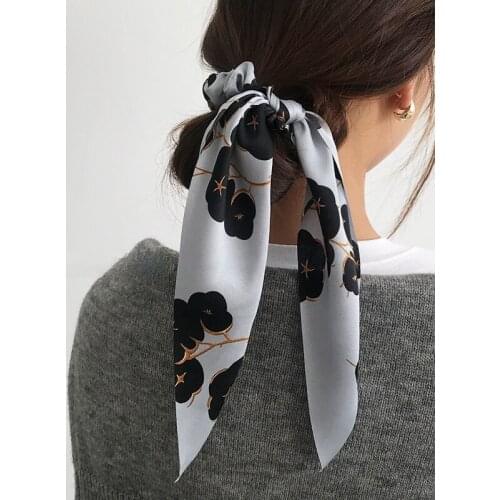 Fashion Print Lady Long Ribbon Ponytail Scarf Hair Tie Scrunchies Simple Wave Point Girl Elastic Hair Bands Hair Rope Headdress