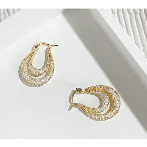 Minar Luxury Sparkly Pave Cubic Zircon Double Row Huggie Earrings for Women Trendy Full CZ Stone Brass Oval Hoop Earrings Gift