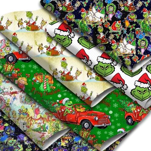 Christmas Theme Faux Leather Sheets Cartoon Characters Printed Synthetic Leather Fabric 20x33cm for DIY Garment Decorations