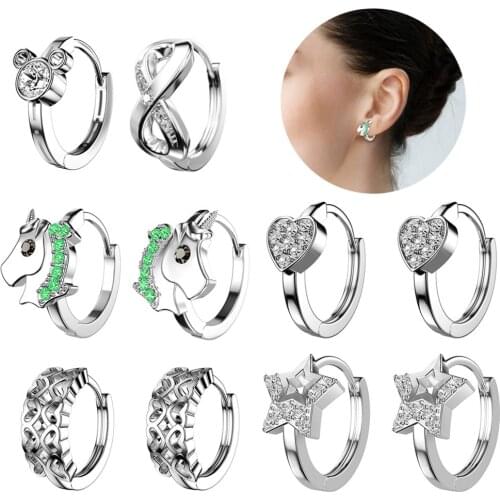 Stainless Steel Punk Heart Earrings Circle Small Star Clip On Hoop Earring Men Women Fashion Ear Stud Set Ear Buckle Earring