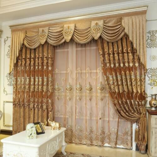 Golden Hollow Chenille Curtain Embroidered Curtains for Living Dining Room Bedroom