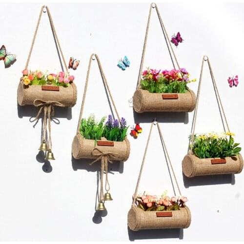 Creative Fake Flower Holder Wall Hanging Plant Storage Basket Kids Room Decoration Wind Chimes Multi-use Wooden Flower Basket