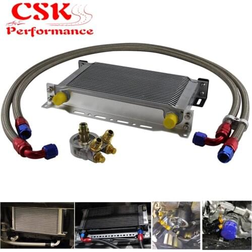 22 Row 80 Deg Thermostat Adapter Engine Racing AN10 Oil Cooler Kit For Japan Car Silver / Black
