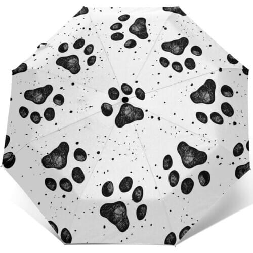 Wind Resistant Folding Automatic Umbrella Women Auto Sketches Of Dog Paw Prints Windproof Umbrellas Rain For Men Parasol