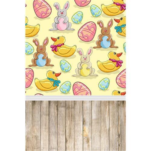 Happy Easter Vinyl Backdrop for Photography Colorful Eggs Cute Rabbits for Kids Photo Background Wood Floor