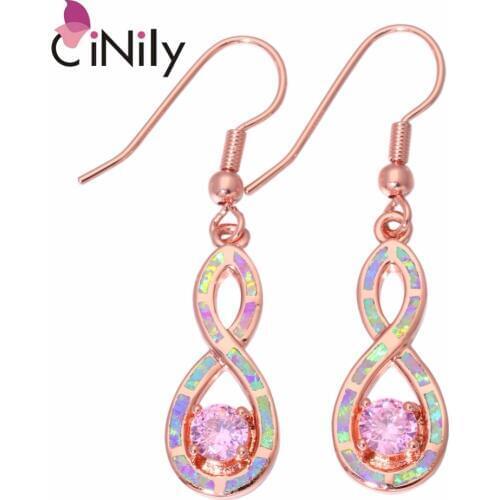 CiNily Hot Pink Fire Opal Drop Earrings With Stone Rose Gold Color Long Dangle Earrings Bohemia Boho Jewelry Gifts Girls Women