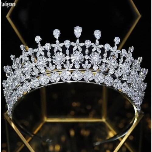 New Full Cubic Zirconia CZ Princess Queen Bridal Tiaras and Crowns For Women Wedding Birthday Party Pageant Hair Accessories