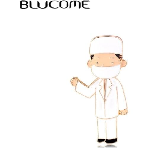 Blucome White Enamel Coat Doctor Nurse Shape Brooch Hijab Pins Medical Style Lapel Pins Hospital Badge Corsage Women Men Bijoux