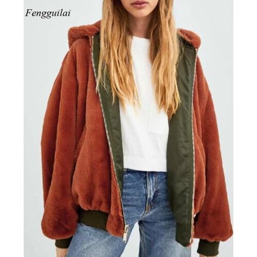 2021 Autumn and Winter Womens New Long-Sleeved Hooded Loose Waterproof Bomber Jacket