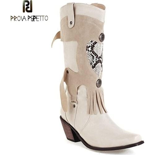 Autumn New Style Round Toe Thick Heel Mid-heel Mid-heel Boots Womens Splicing Tassel Color Matching Rivet Sleeve Womens Boots