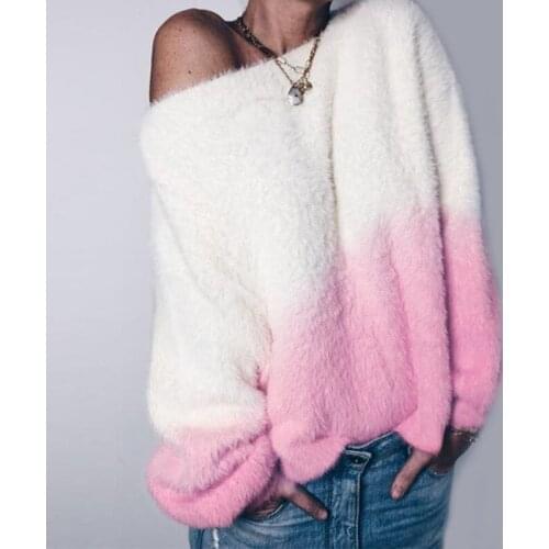 Womens Hoodies Gradient Plush 2020Autumn Winter Casual One Word Collar Long Sleeve Flannel Tops Ladies Warm Soft Loose Pullover