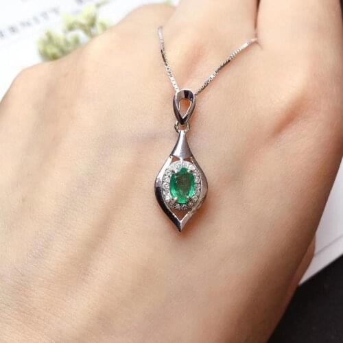 Natural green Emerald pendant S925 silver Natural gemstone Pendant Necklace trendy Simple water drop women party gift jewelry