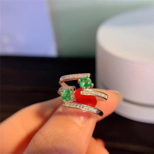 New fashion natural emerald ring 4 mm * 4mm genuine emerald silver ring sterling silver emerald engagement ring for woman
