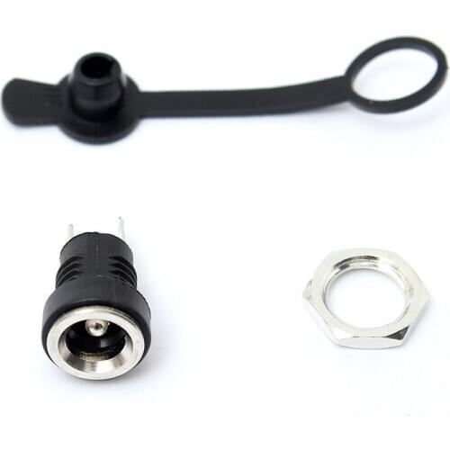 1pc Black Waterproof DC Power Socket Jack Power Charger Plug Panel Mount Female Mount Connector 3A 5.5x2.1mm