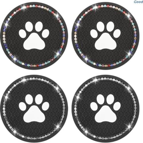 2 Pcs Anti-Slip Insert Coaster with Shining Rhinestone Car Interior Accessories