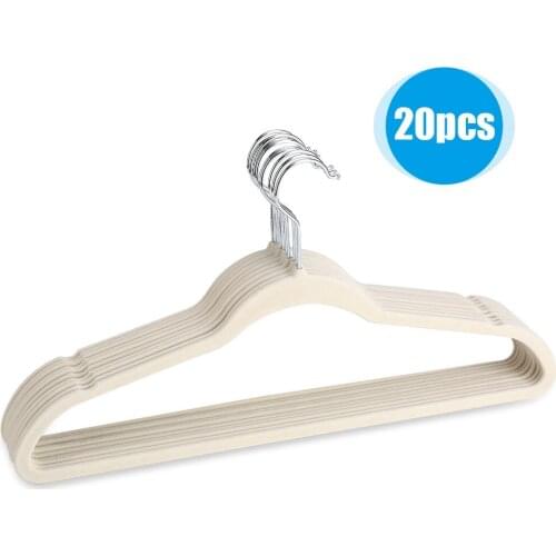 20 Pcs Thin Flocking Hangers Non Slip Clothes Suit Shirt Pant Hangers Organization Home Ivory