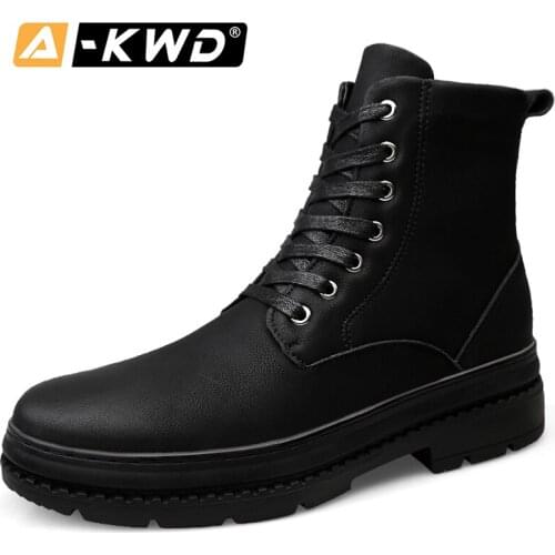 2019 Scrub Fur Winter Boots Glossy Single Ankle Boots Genuine Leather Men Boot Keep Warm Men Winter Shoes Safety Boots Steel Toe