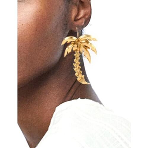2020 Women Golden Exaggerated Coconut Palm Tree Geometric Metal Coco Joker Earrings Dangle Summer Holiday Earring Jewelry