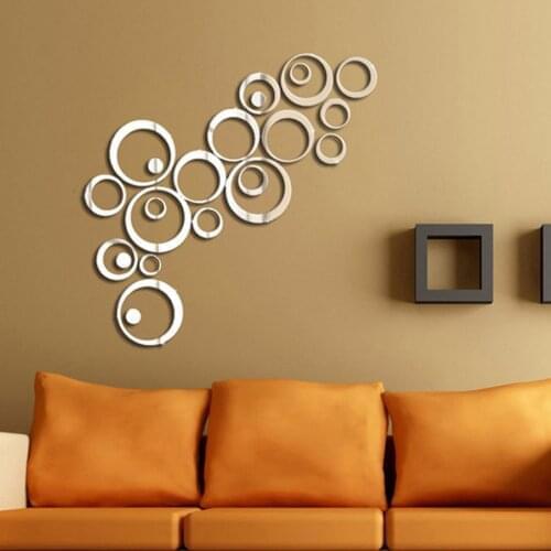 24pcs 3D Circles Mirror Wall Sticker DIY Decal Vinyl Mural Home Decor Removable