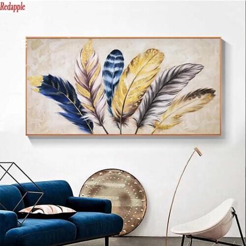 5d diy diamond painting Abstract art, colorful feathers diamond painting cross stitch mosaic embroidery diamond round square