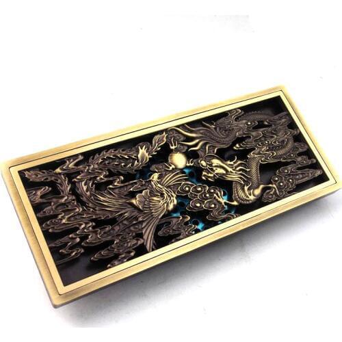 Free ship NEW Luxury Antique Brass Dragon 8" Bathroom Kitchen Shower Square dragon Floor Drain