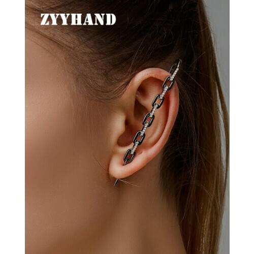 Black Gun Color Chain Women Clip Earring Girl Hip Hiphop Rock Style AAA Zircon Cool Jewellery Lady Party Personal Jewelry