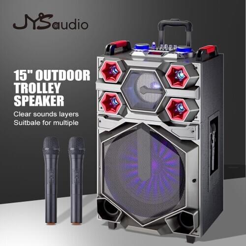 Outdoor Trolley Speaker Portable Wireless High Power Speaker with Rechargeable Battery with Two Wireless Mic